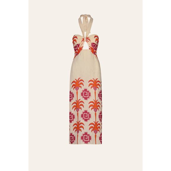 Johanna Ortiz Orange Linen Water Adventure Dress Size 0 - Picture 1 of 4